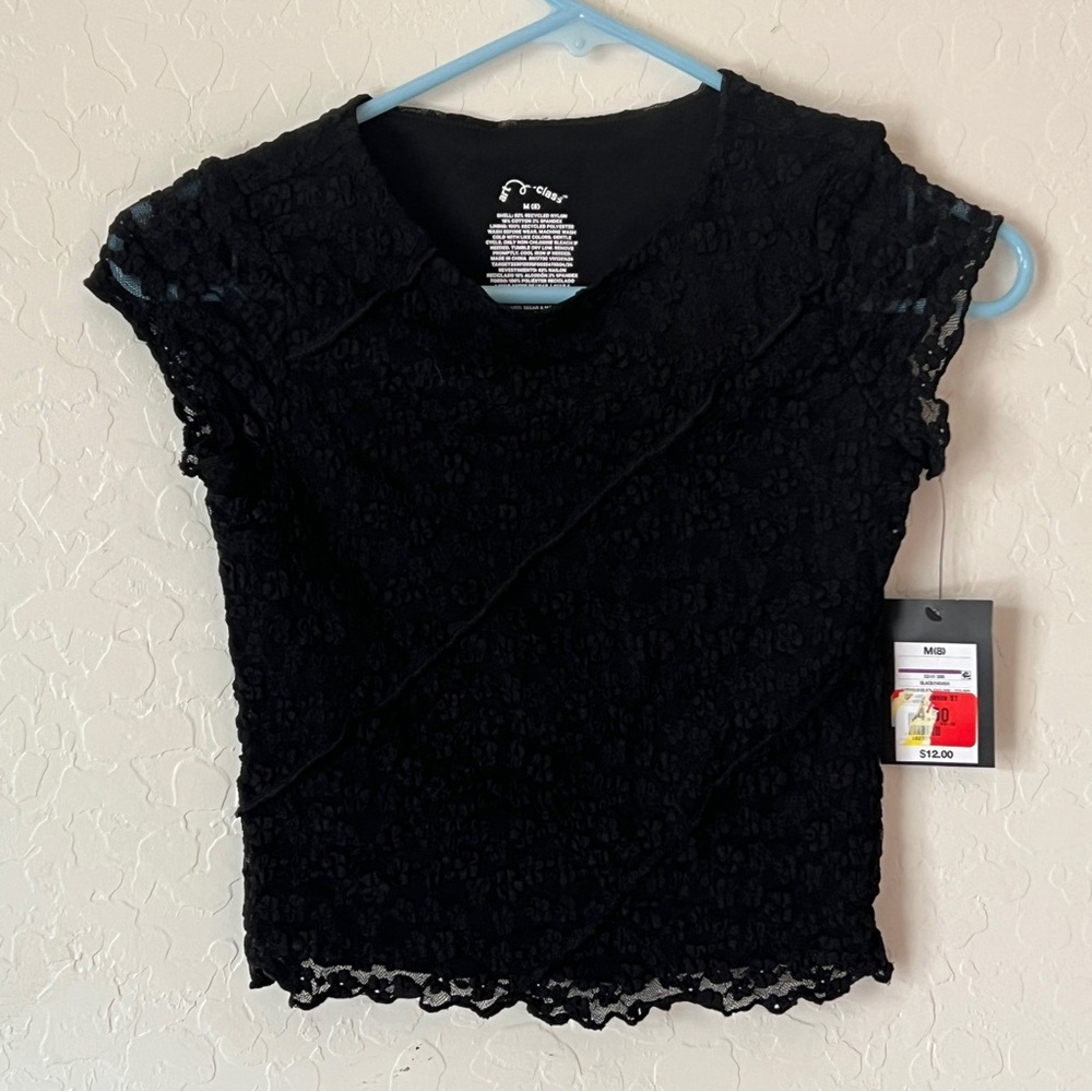 art class NWT Black Lace Lined Short Sleeve Crop Top - Girls Medium (8)